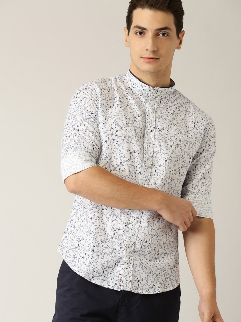 

United Colors of Benetton Men White & Blue Slim Fit Printed Casual Shirt