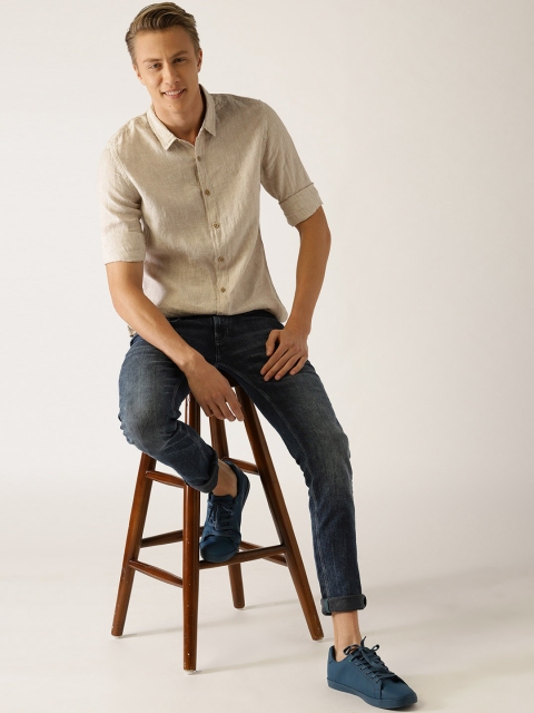 

United Colors of Benetton Men Beige Linen Slim Fit Solid Casual Shirt