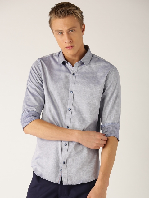 

United Colors of Benetton Men Blue Slim Fit Self Design Casual Shirt