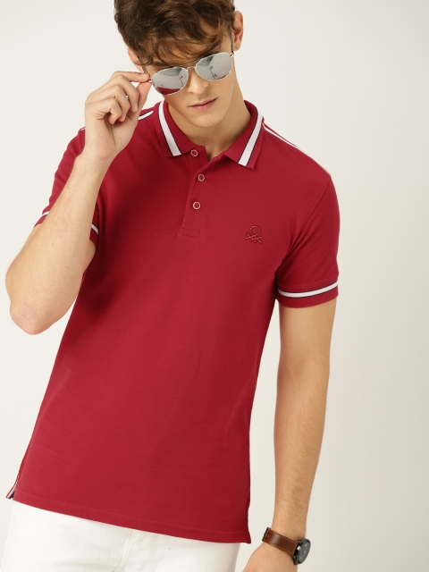 

United Colors of Benetton Men Red Solid Polo Collar T-shirt