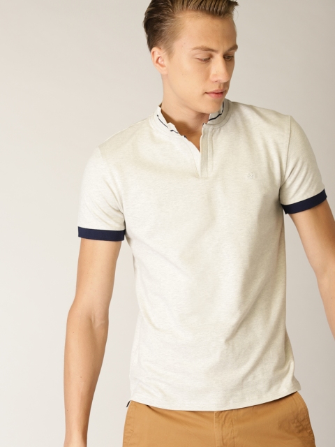 

United Colors of Benetton Men Grey Melange Solid Stand Collar T-shirt