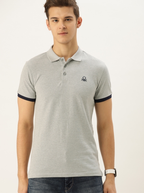 

United Colors of Benetton Men Grey Solid Polo Collar T-shirt