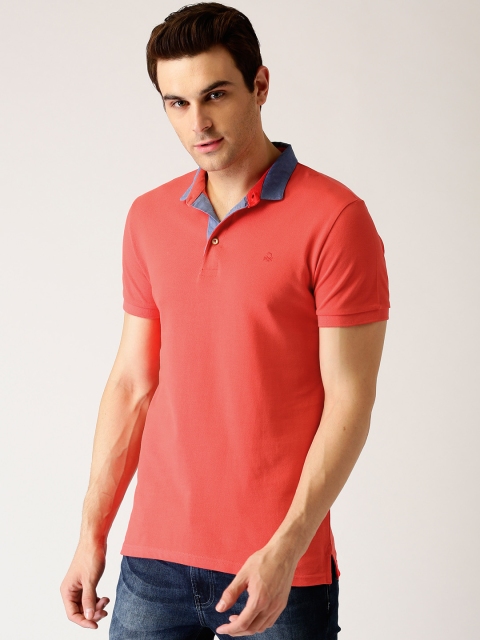

United Colors of Benetton Men Coral Red Solid Polo Collar T-shirt