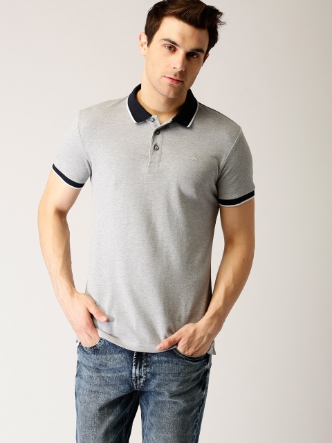 

United Colors of Benetton Men Grey Melange Solid Polo Collar T-shirt