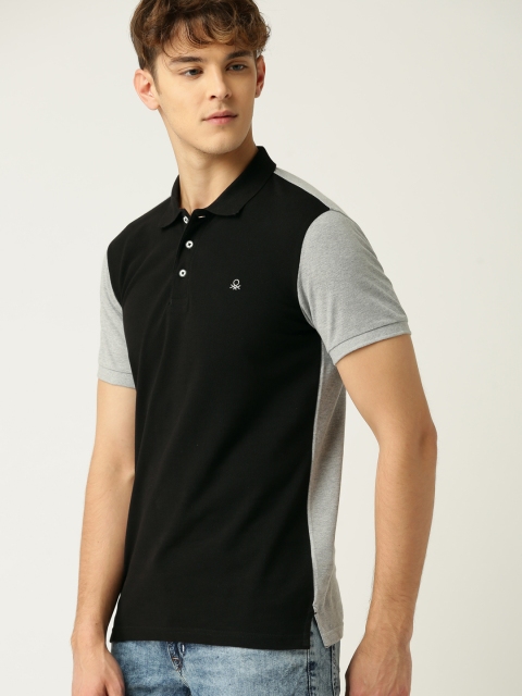 

United Colors of Benetton Men Black Solid Polo Collar T-shirt
