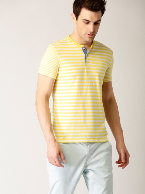 

United Colors of Benetton Men Yellow & White Striped T-shirt