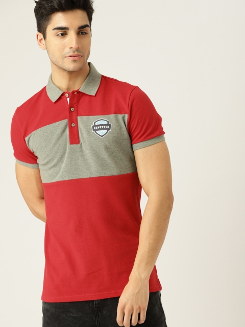 

United Colors of Benetton Men Red BOLD STRAP Polo Collar T-shirt