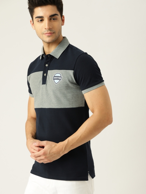 

United Colors of Benetton Men Navy Blue BOLD STRAP Polo Collar T-shirt