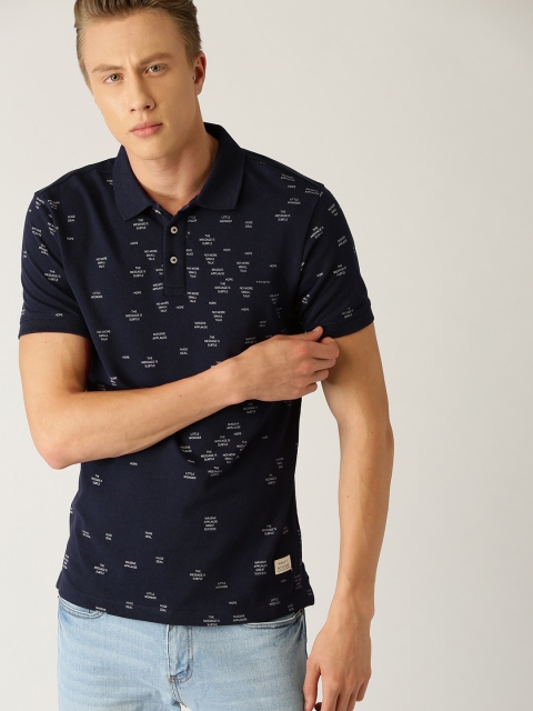 

United Colors of Benetton Men Navy Printed Polo Collar T-shirt, Navy blue