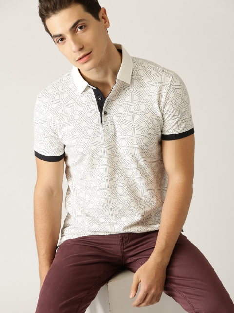 

United Colors of Benetton Men White Printed Polo Collar T-shirt