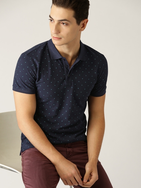 

United Colors of Benetton Men Navy Blue Printed Polo Collar Pure Cotton T-shirt