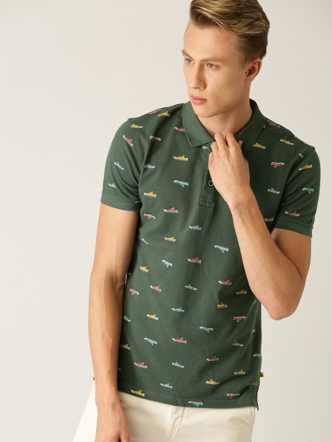 

United Colors of Benetton Men Green Printed Polo Collar T-shirt