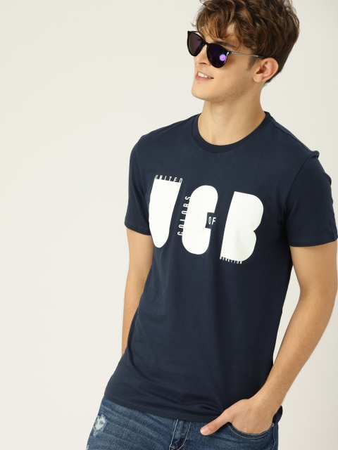 

United Colors of Benetton Men Navy Blue Printed Round Neck T-shirt