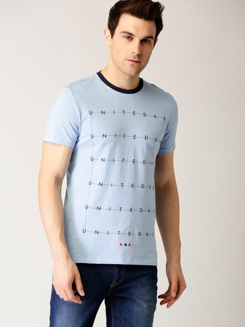 

United Colors of Benetton Men Blue Printed Round Neck T-shirt