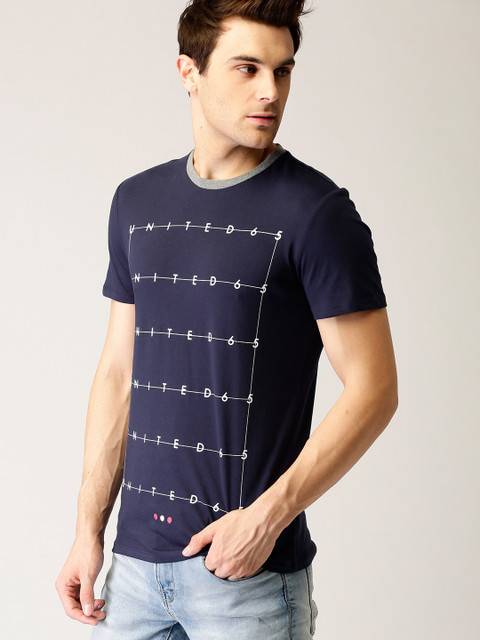 

United Colors of Benetton Men Navy Blue Printed Round Neck T-shirt