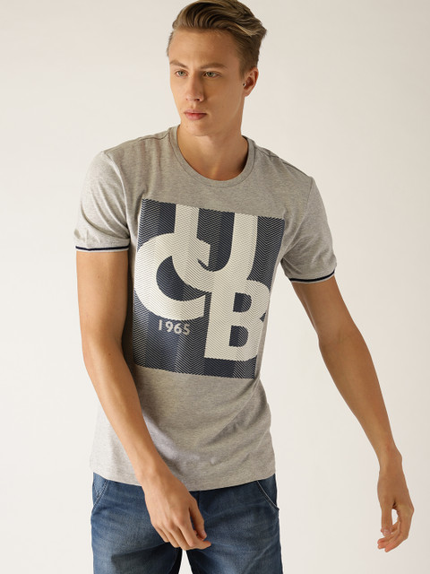 

United Colors of Benetton Men Grey Melange Printed Round Neck T-shirt