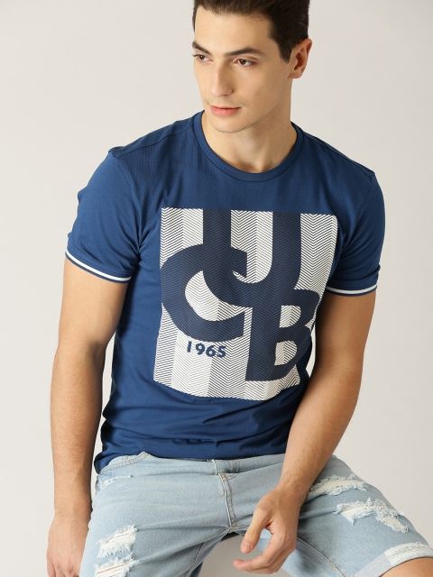 

United Colors of Benetton Men Blue Brand Print Round Neck T-shirt