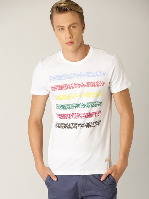 

United Colors of Benetton Men White Printed Round Neck T-shirt