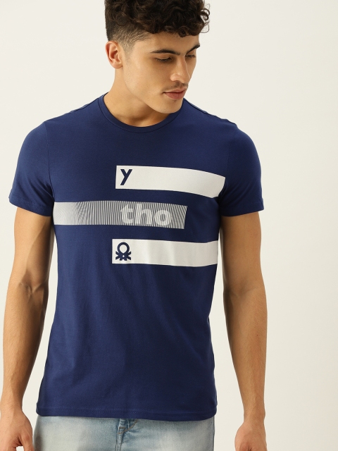

United Colors of Benetton Navy Blue Printed Round Neck T-shirt