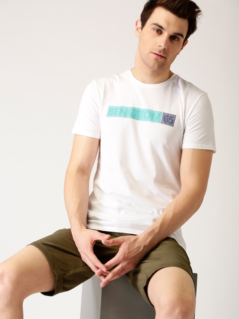 

United Colors of Benetton Men White Solid Round Neck T-shirt