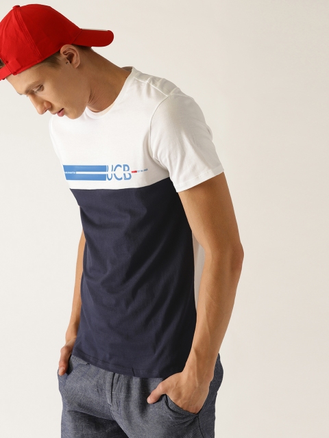 

United Colors of Benetton Men White Colourblocked Round Neck T-shirt