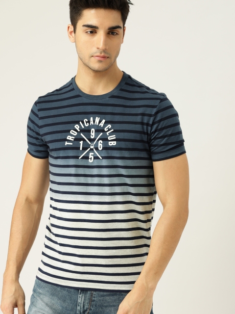 

United Colors of Benetton Men Navy Blue & Grey Melange Dyed Round Neck T-shirt