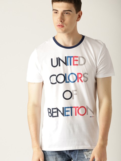 

United Colors of Benetton Men White Printed Round Neck Pure Cotton T-shirt