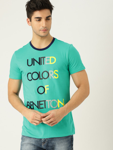 

United Colors of Benetton Men Sea Green Printed Round Neck T-shirt