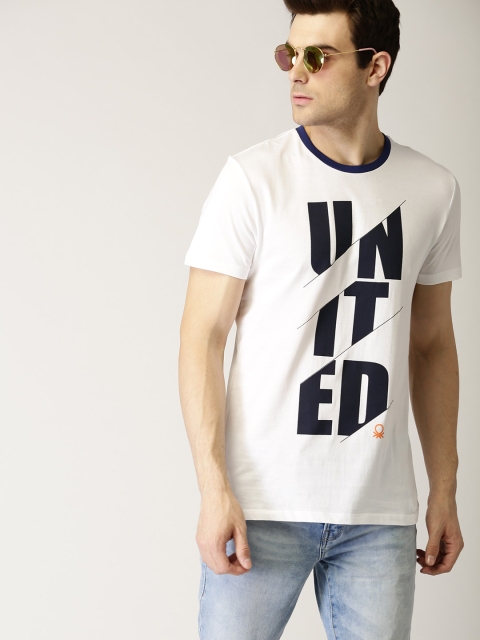 

United Colors of Benetton Men White Printed Round Neck T-shirt