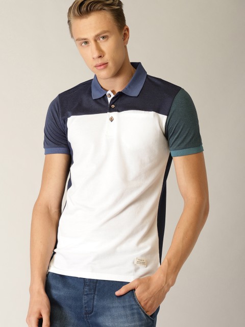 

United Colors of Benetton Men White Colourblocked Polo Collar T-shirt