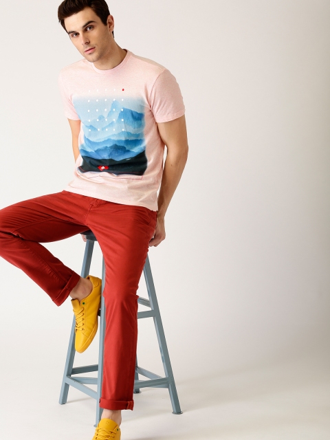 

United Colors of Benetton Men Pink Printed Round Neck T-shirt