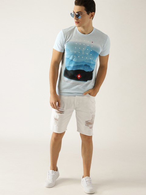 

United Colors of Benetton Men Blue Printed Round Neck T-shirt