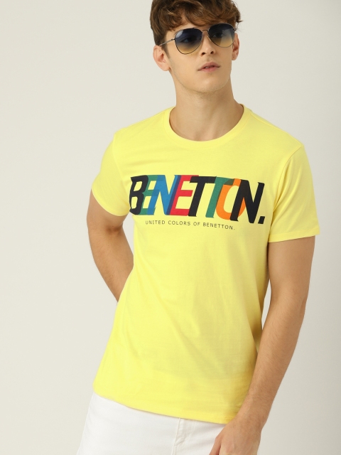 

United Colors of Benetton Men Yellow Printed Round Neck T-shirt