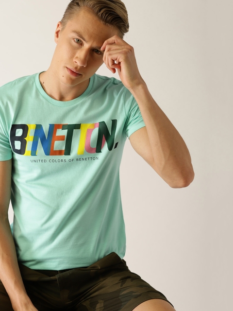 

United Colors of Benetton Men Mint Green Printed Round Neck T-shirt