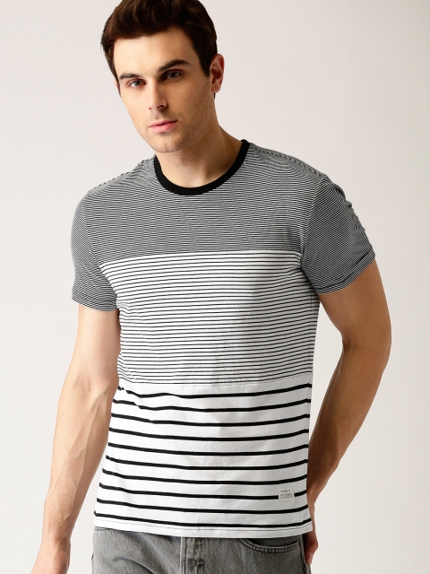 

United Colors of Benetton Men Black & White Striped Round Neck T-shirt