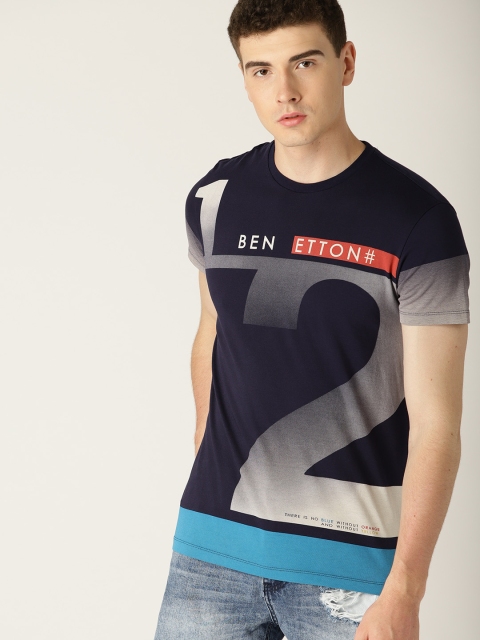 

United Colors of Benetton Men Navy Blue Printed Round Neck T-shirt