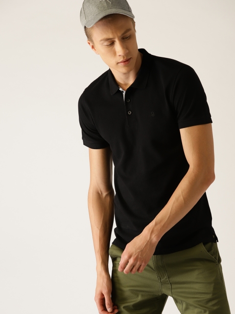 

United Colors of Benetton Men Black Solid Polo Collar T-shirt