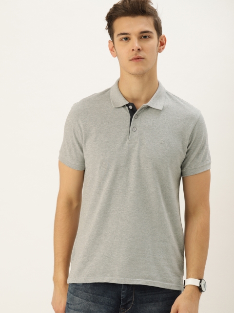 

United Colors of Benetton Men Grey Melange Solid Polo T-shirt