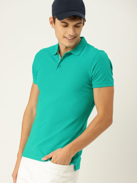 

United Colors of Benetton Men Teal Blue Solid Polo Collar T-shirt