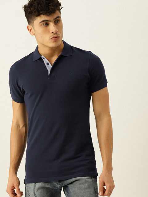 

United Colors of Benetton Men Navy Blue Solid Polo Collar T-shirt