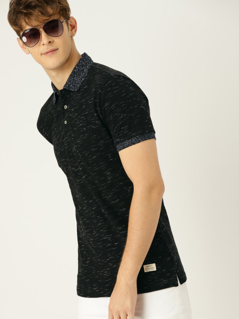 

United Colors of Benetton Men Black Solid Polo Collar T-shirt