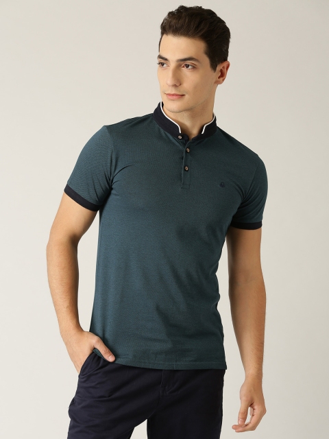 

United Colors of Benetton Men Teal Green Solid Mandarin Collar T-shirt