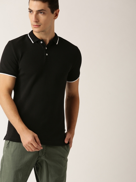 

United Colors of Benetton Men Black Solid Polo Collar T-shirt