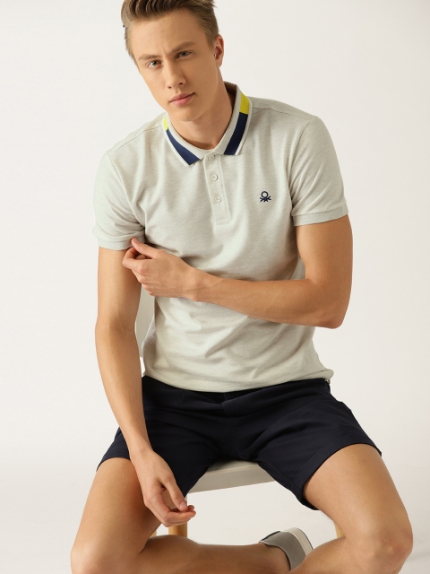 

United Colors of Benetton Men Off-White Solid Polo Collar T-shirt