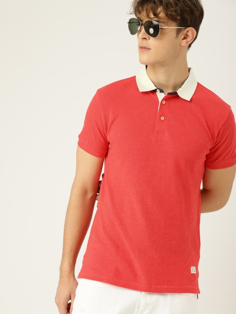

United Colors of Benetton Men Coral Red Solid Polo Collar T-shirt