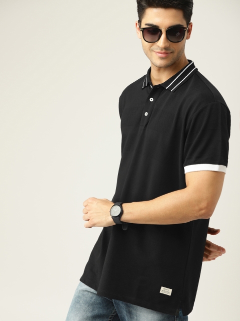 

United Colors of Benetton Men Black Solid Polo Collar T-shirt