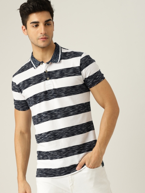 

United Colors of Benetton Men White Striped Polo Collar T-shirt