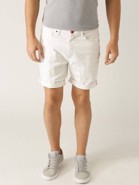 

United Colors of Benetton Men White Solid Regular Fit Denim Shorts