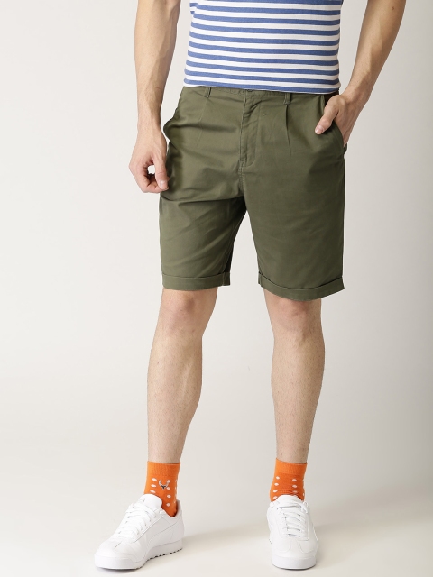

United Colors of Benetton Men Olive Green Solid Regular Fit Shorts
