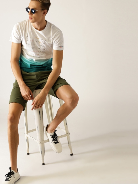 

United Colors of Benetton Men Olive Green Solid Slim Fit Regular Shorts